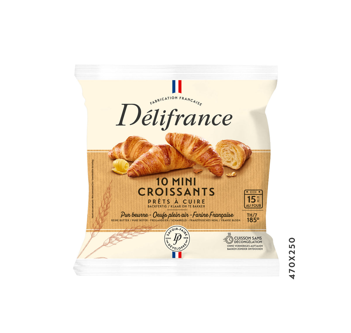 Pack of 10 mini butter croissants from Délifrance. Ready to bake for families in Singapore